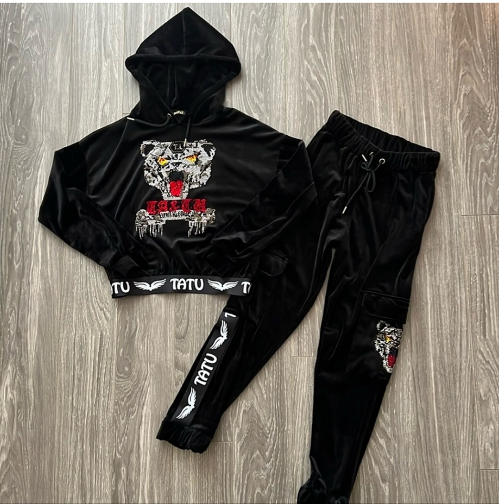 TATU Black Tracksuit with Tiger Design